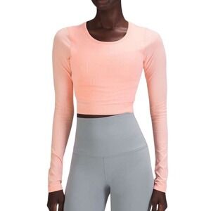 Lululemon Ebb to Street Long Sleeve Shirt Cropped Top Women 10 Dew Pink Padded